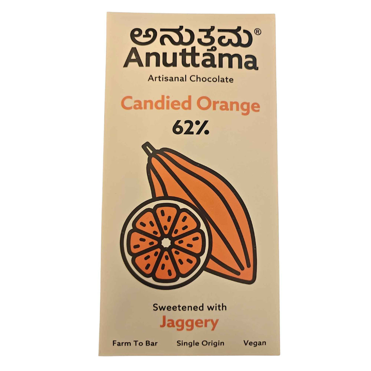 62% Candied Orange Dark Chocolate,50g (Cocoa with Citrus Peel & Jaggery)