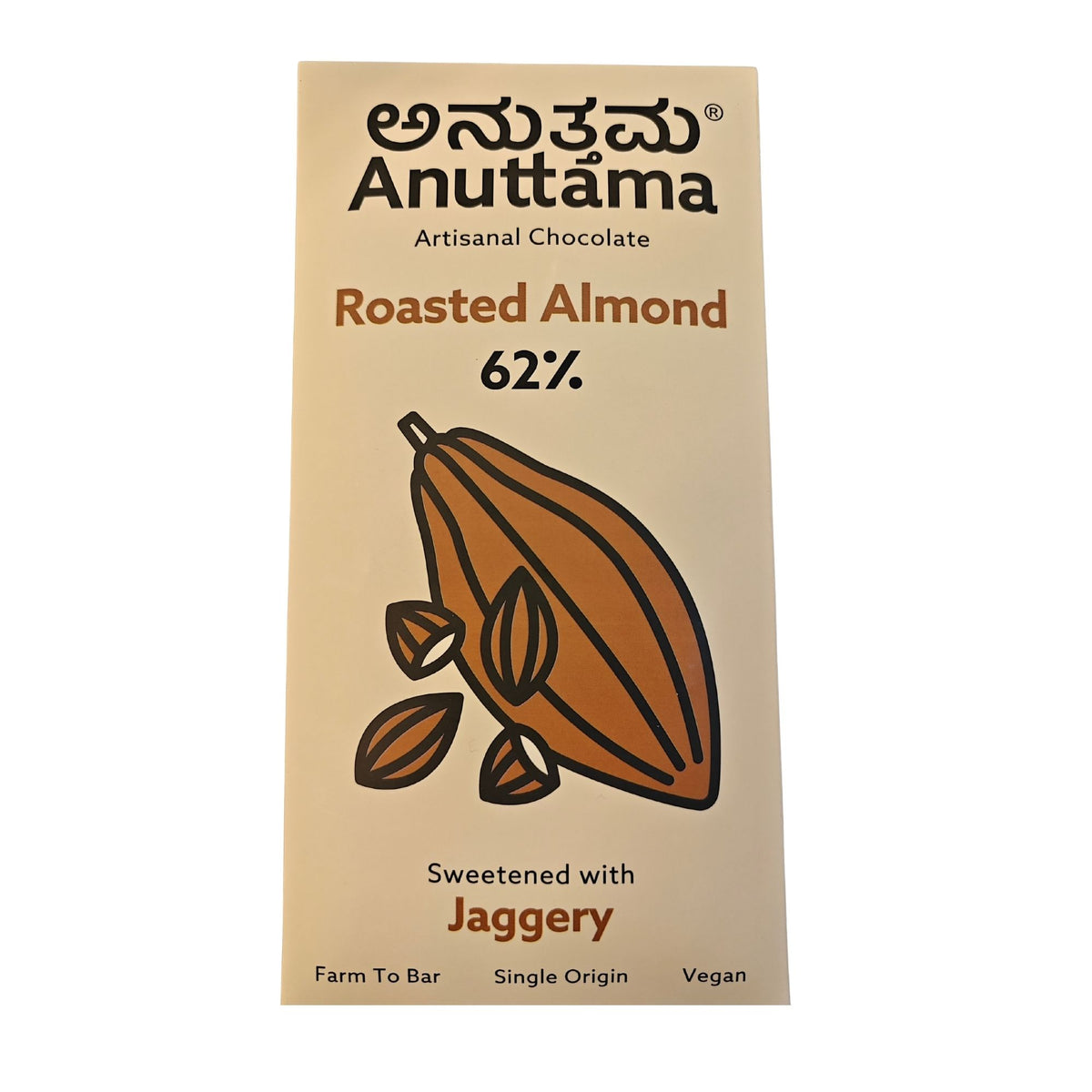 62% Cocoa | Roasted Almond | Sweetened With Jaggery – 50g