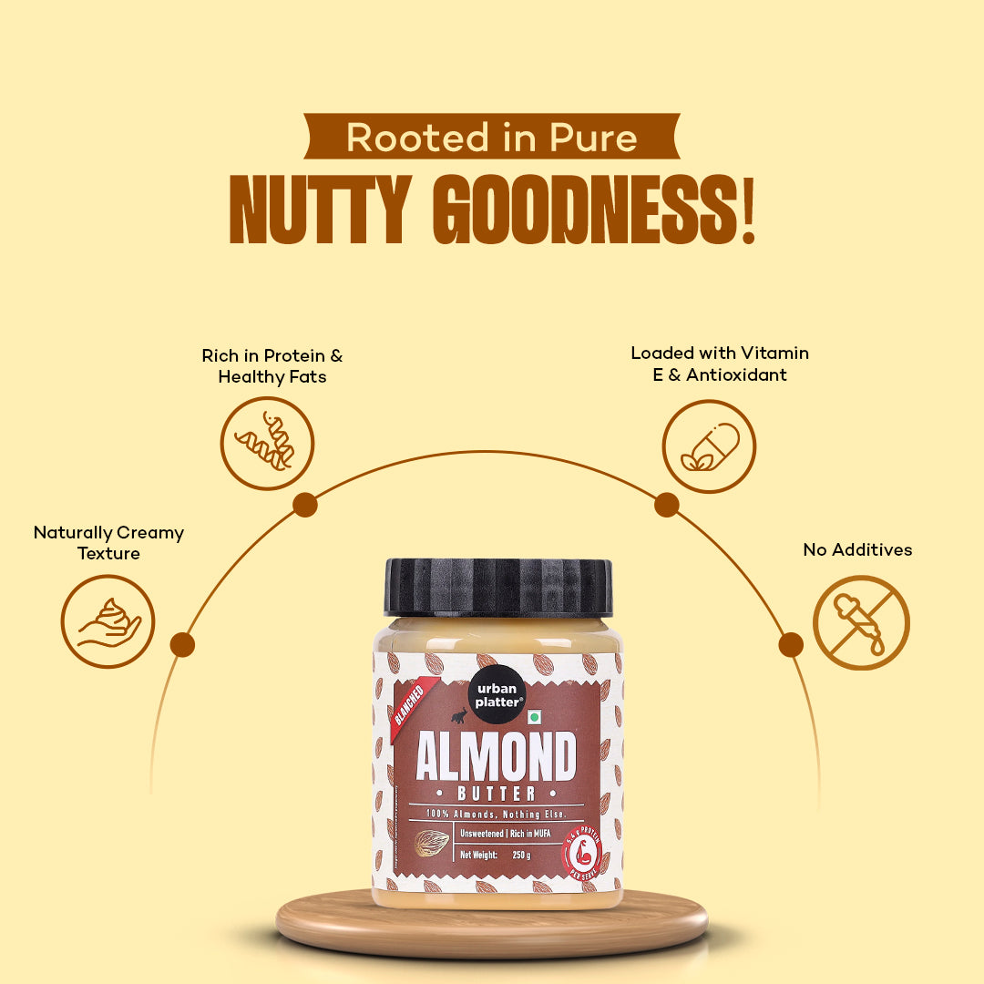 Urban Platter Almond Butter (Without Skin) (Nutty Flavour | Single Ingredient | Keto-Friendly | Blanched Paste)