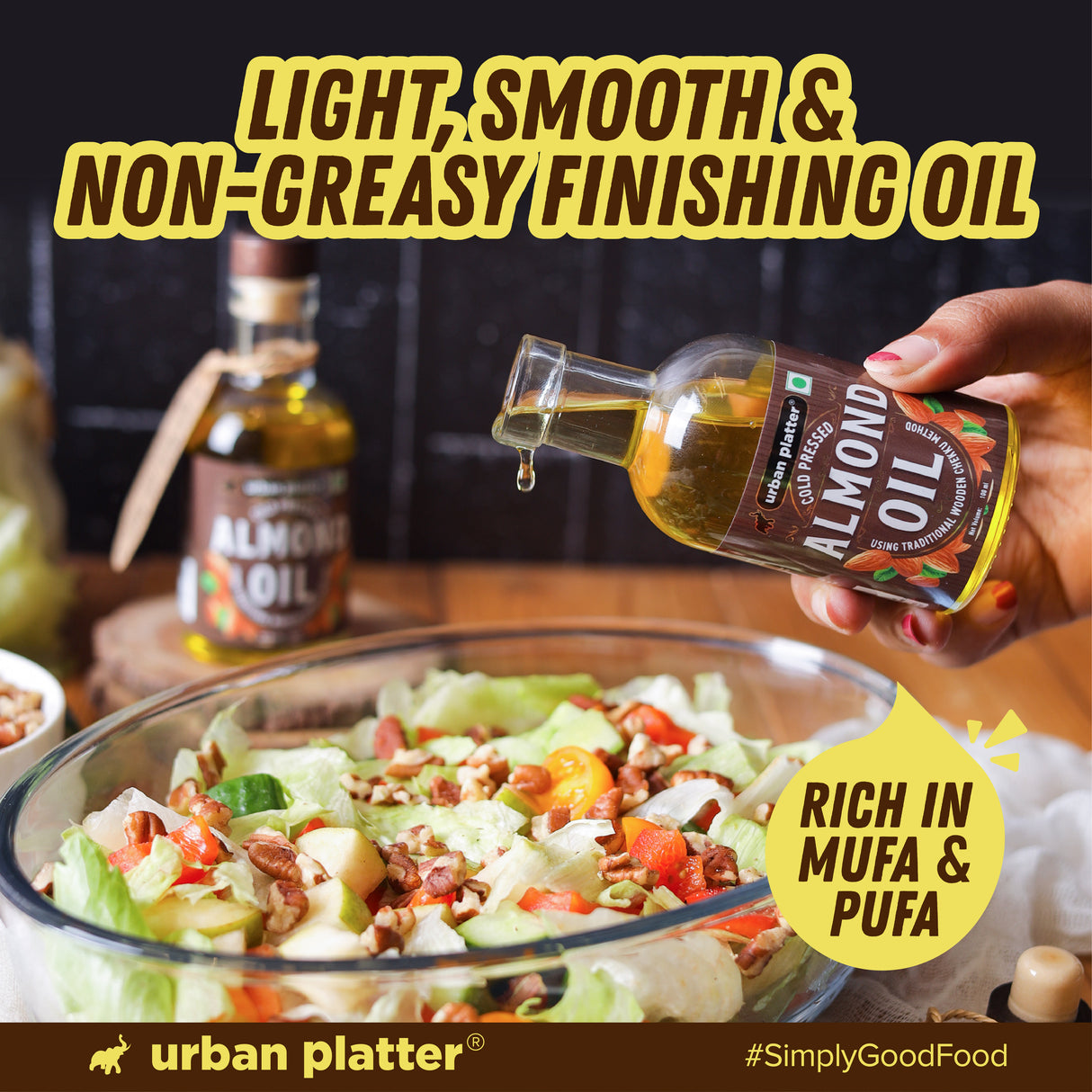 Urban Platter Cold Pressed Almond Oil, 50ml (Light Nutty Finishing Oil for Salads, Drizzling & Gourmet Baking)