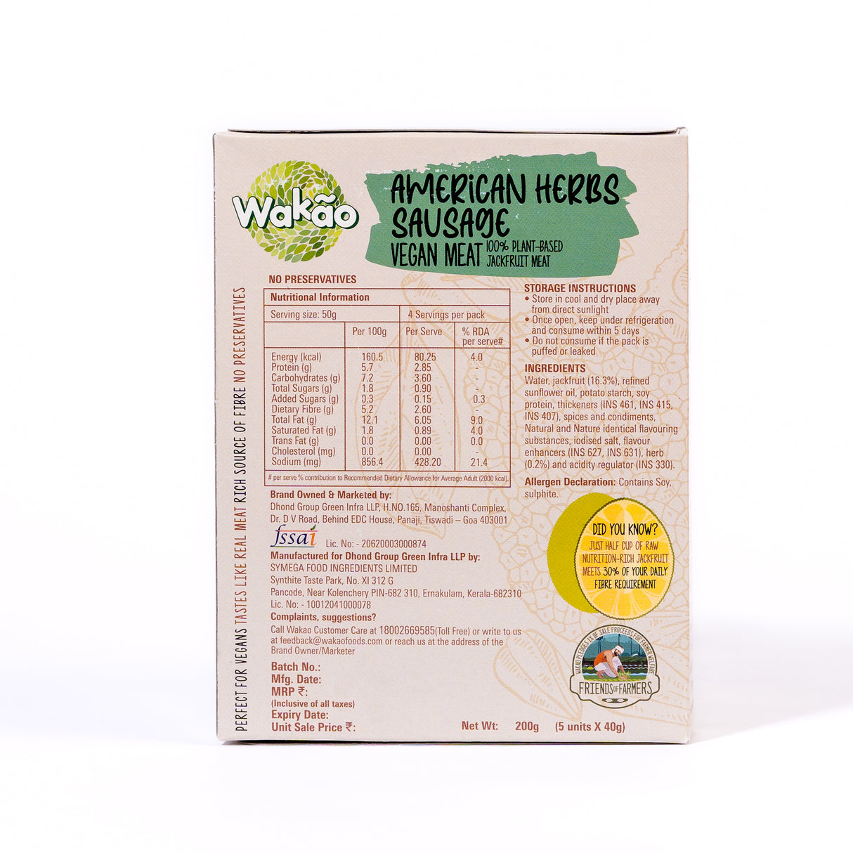 Wakao American Herb Sausages, 200g (Ready to cook)