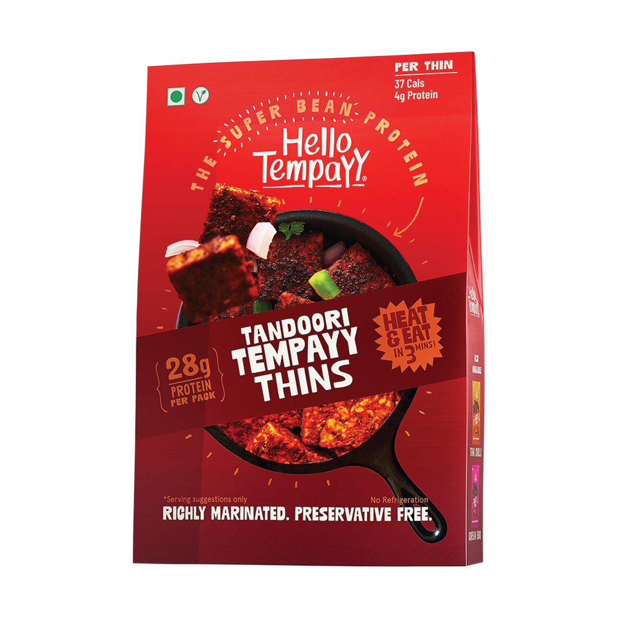 Hello Tempayy Tandoori Tempeh Thins, 150g (Protein Rich | Ready To Eat | High Fiber | Plant Based)