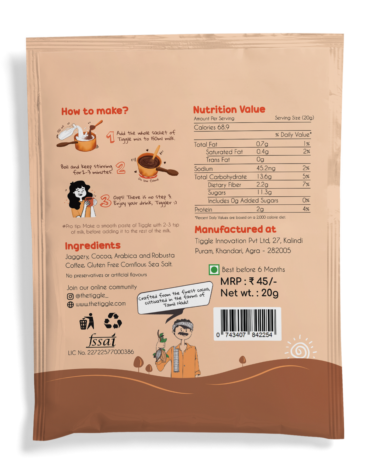 Tiggle Coffee infused Hot Chocolate, 20g