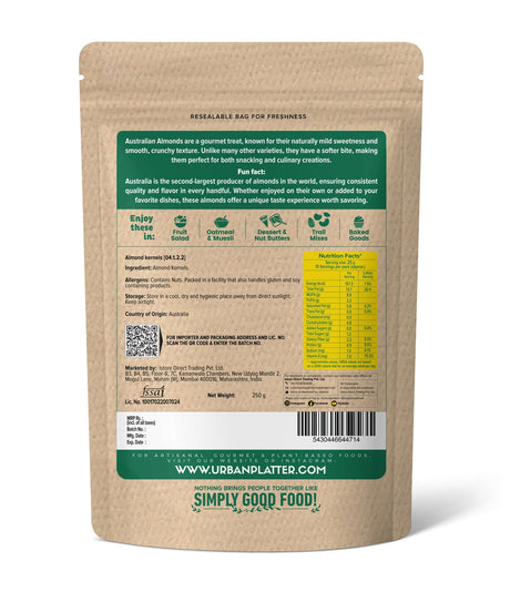Urban Platter Australian Almonds, 250g (Fresh, Crunchy, Carefully Sourced for Daily Wellness)
