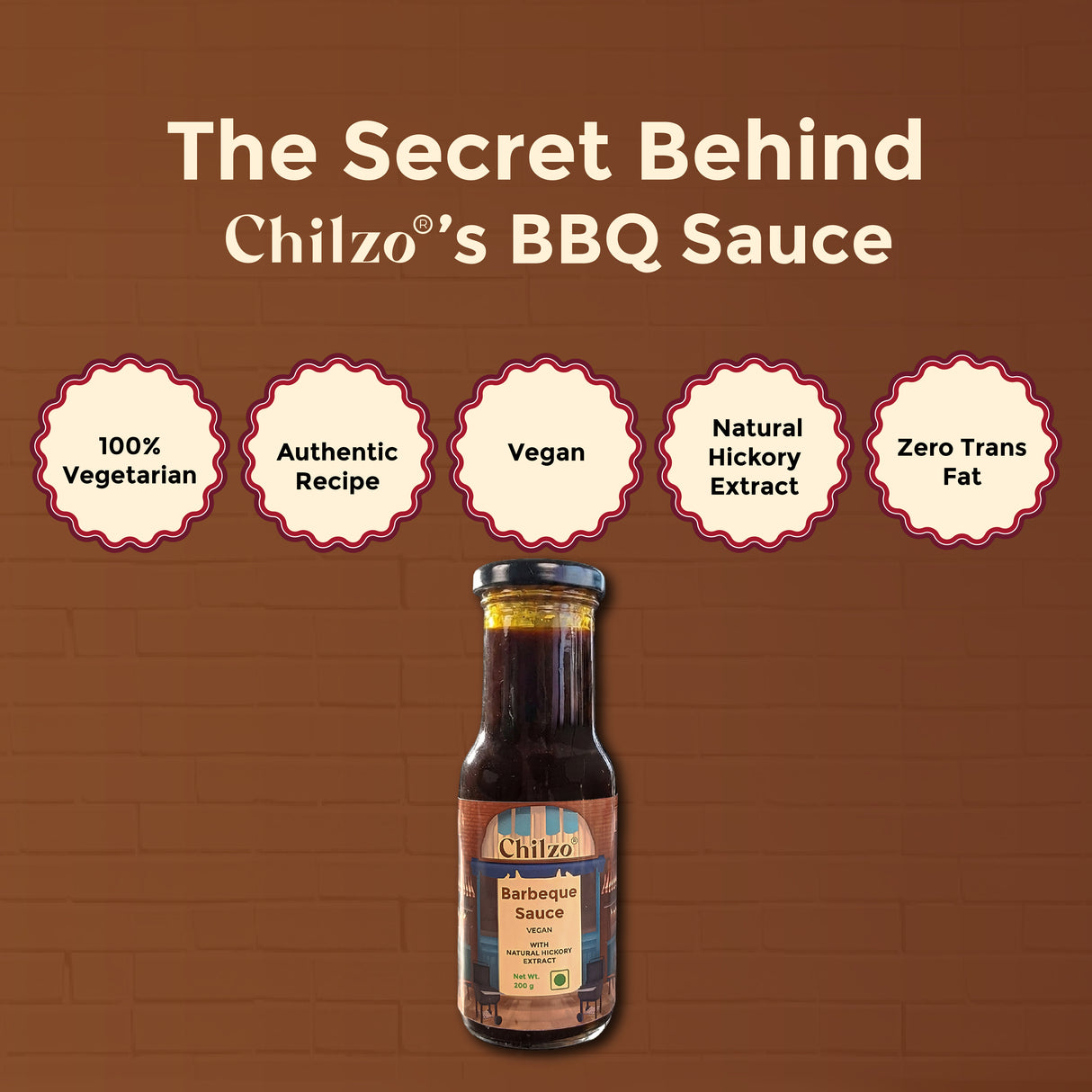 Chilzo Hickory Barbecue Sauce,200g (Classic Smoky BBQ Sauce, No Added Colors or Flavours, Natural Hickory Smoke)