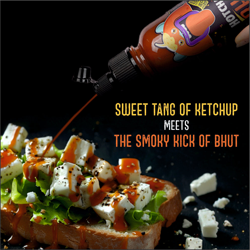 Hotchaa! Bhut Hot Ketchup, 170g (Made with Global Flavours & Desi Spice, NO MSG, Made with Bhut Jalokia, Smoky, Bold, Tangy, All in 1, Flavourful, )