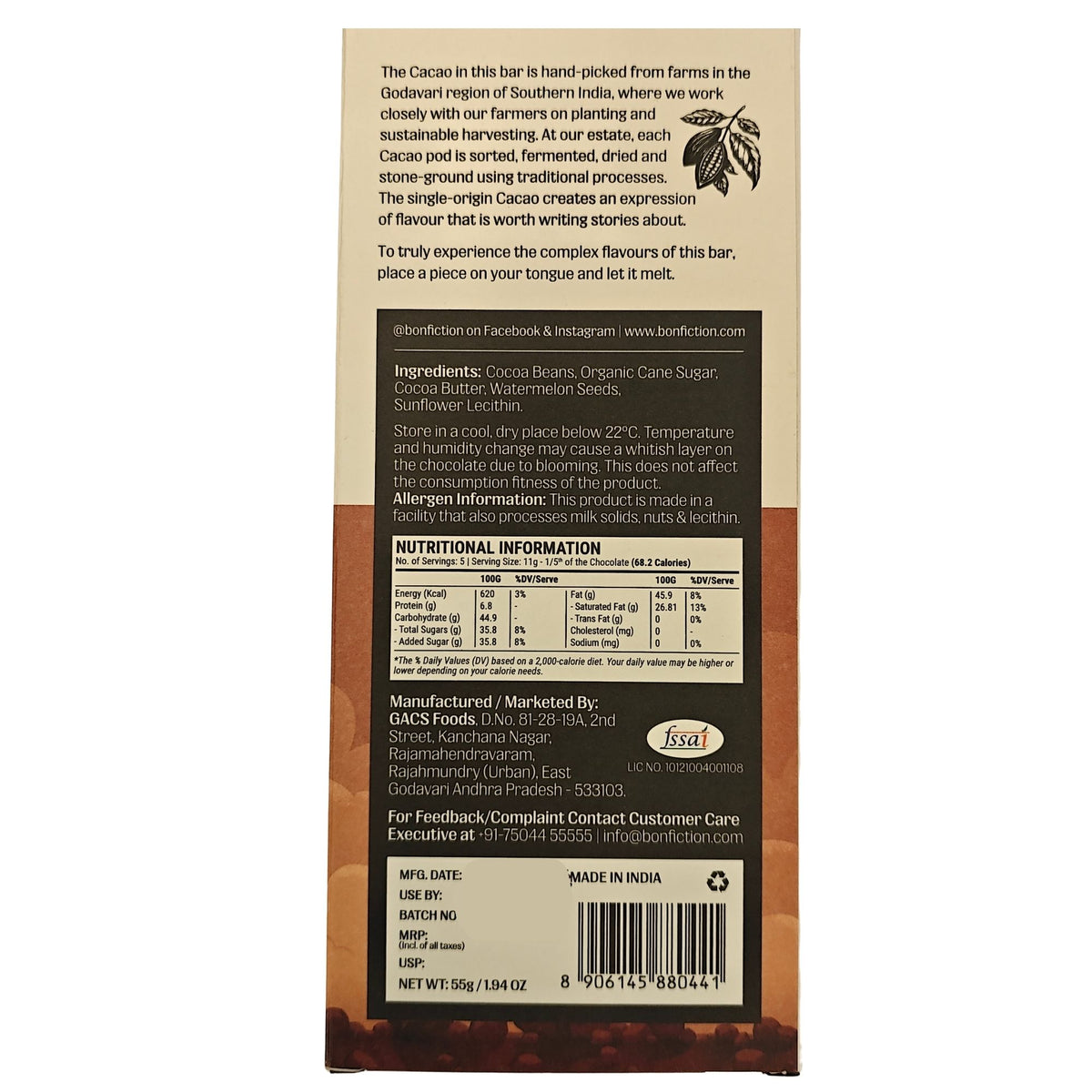 A Federation of Odd,55g (55% Dark Unique Flavoured Craft Chocolate, Experimental Chocolate Blend)