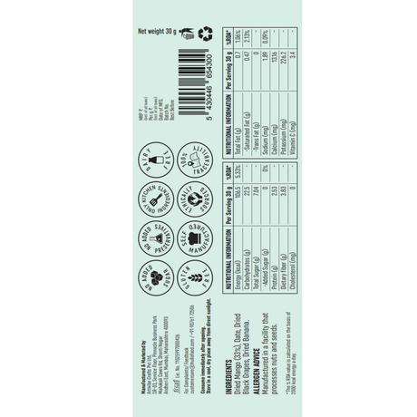HULLO The Only Fruit Bar - Mango, 180g (6x30g) - back packaging