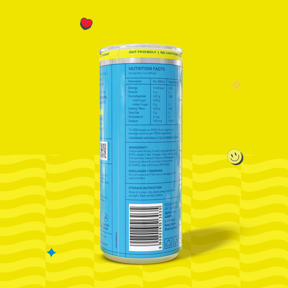 Pineapple Coconut Crafted Soda, 250ml x 4 (10g Fibre, Zero Added Sugar)