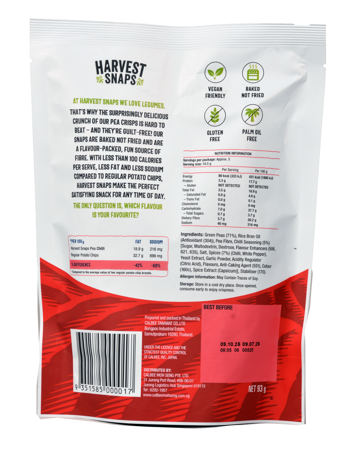 Harvest Snaps Baked Pea Crisps Chilli  93g