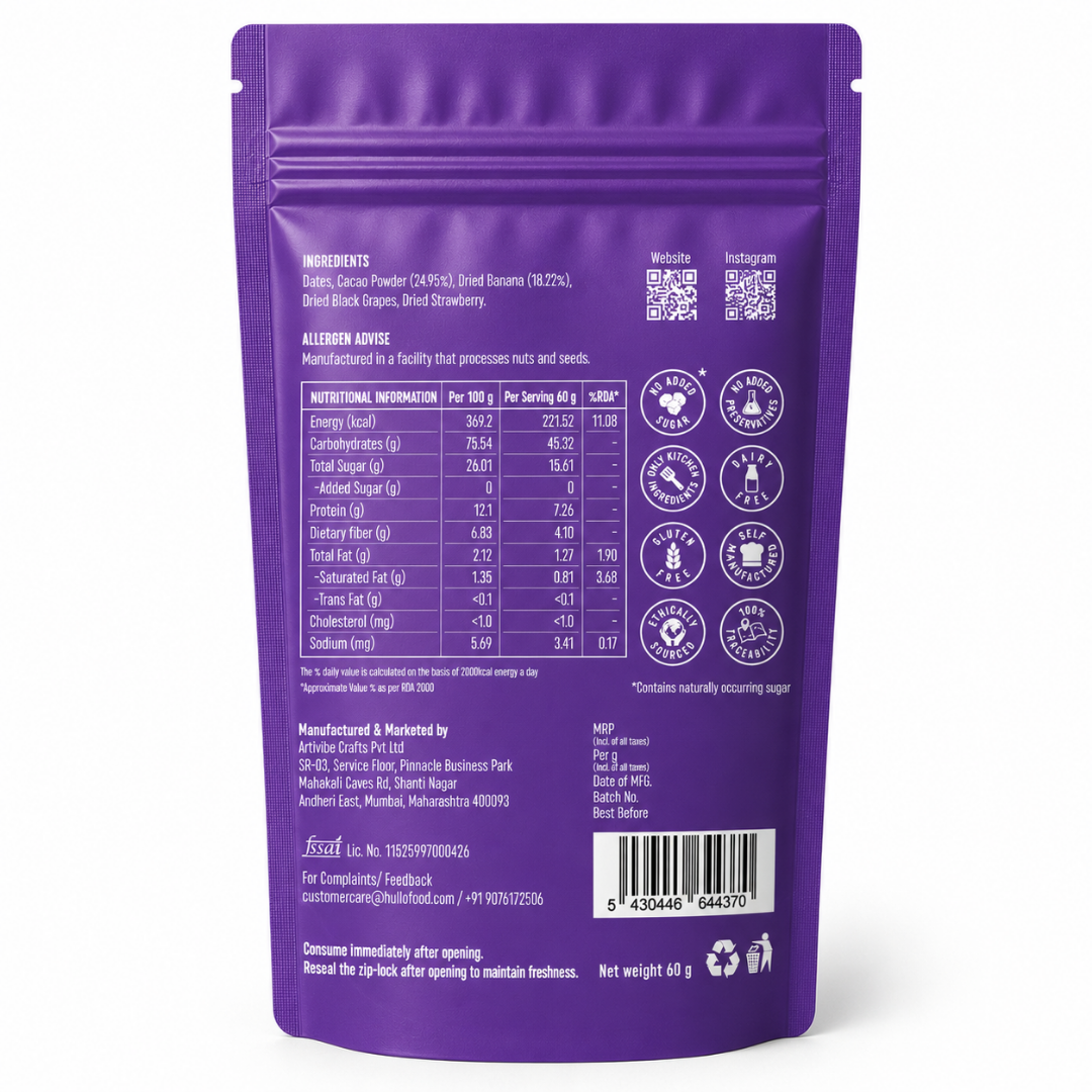 The Only Fruit Pops Banana & Chocolate, 60g (Made with Banana & Organic Cacao | No Added Sugar | 7.26g Protein | 4.10g Fibre | No Preservatives or Artificial Colours & Flavours)