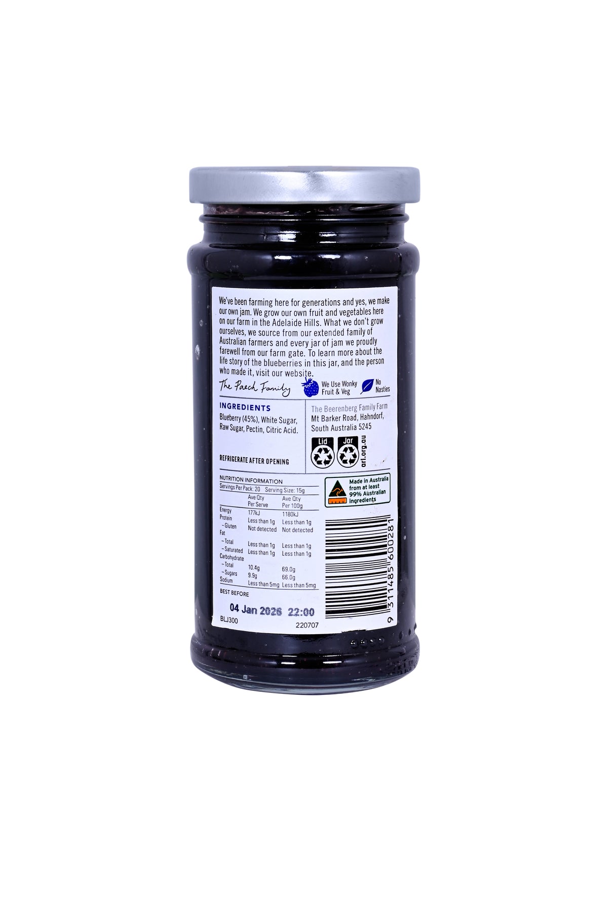 Beerenberg Blueberry Jam, 300g (Australian Blueberry Fruit Spread, Gluten Free & Vegan)