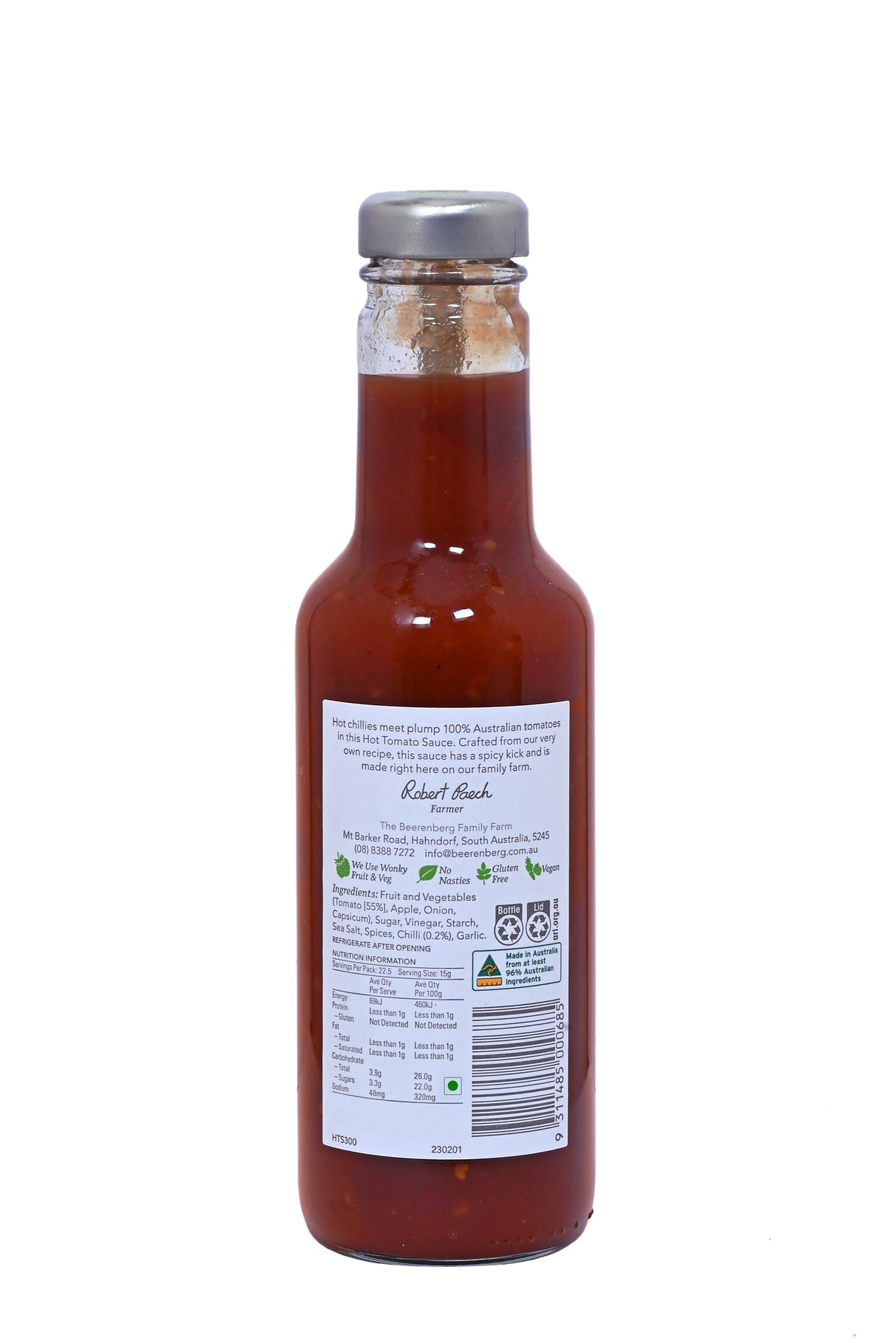 Beerenberg Hot Tomato Sauce, 300ml (Spicy Australian Tomato Sauce for Burgers, Fries & BBQs)