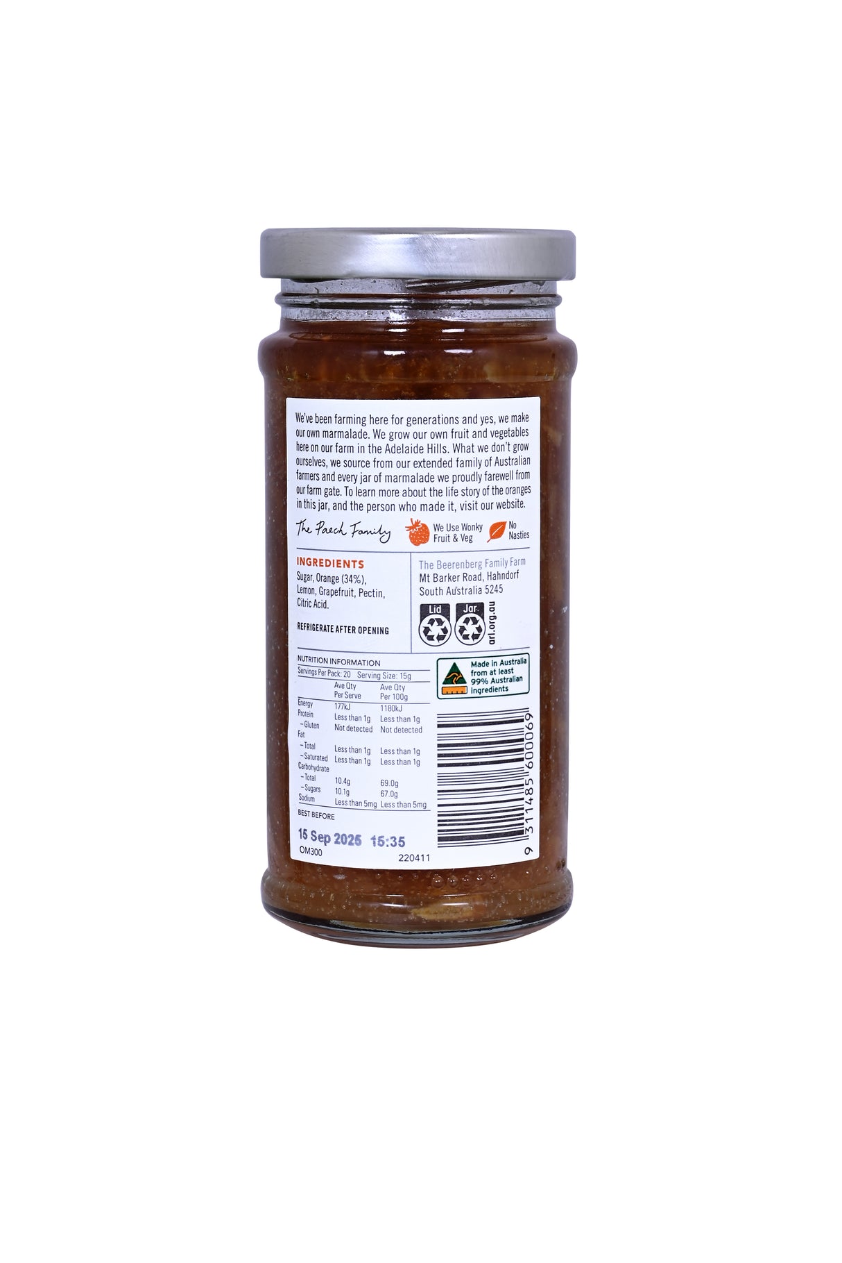 Beerenberg Blood Orange Marmalade, 300g (Australian Citrus Fruit Spread, Gluten-free)