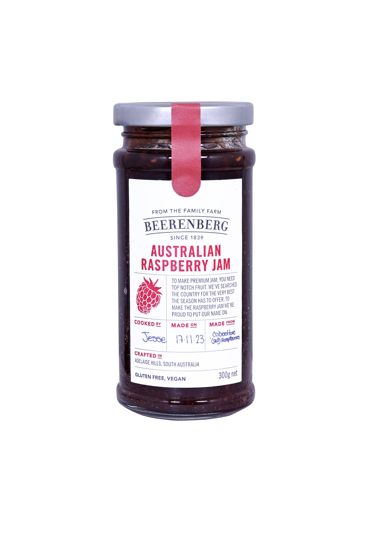 Beerenberg Raspberry Jam, 300g (Australian Raspberry Fruit Spread, Traditional Home-Style Preserve)