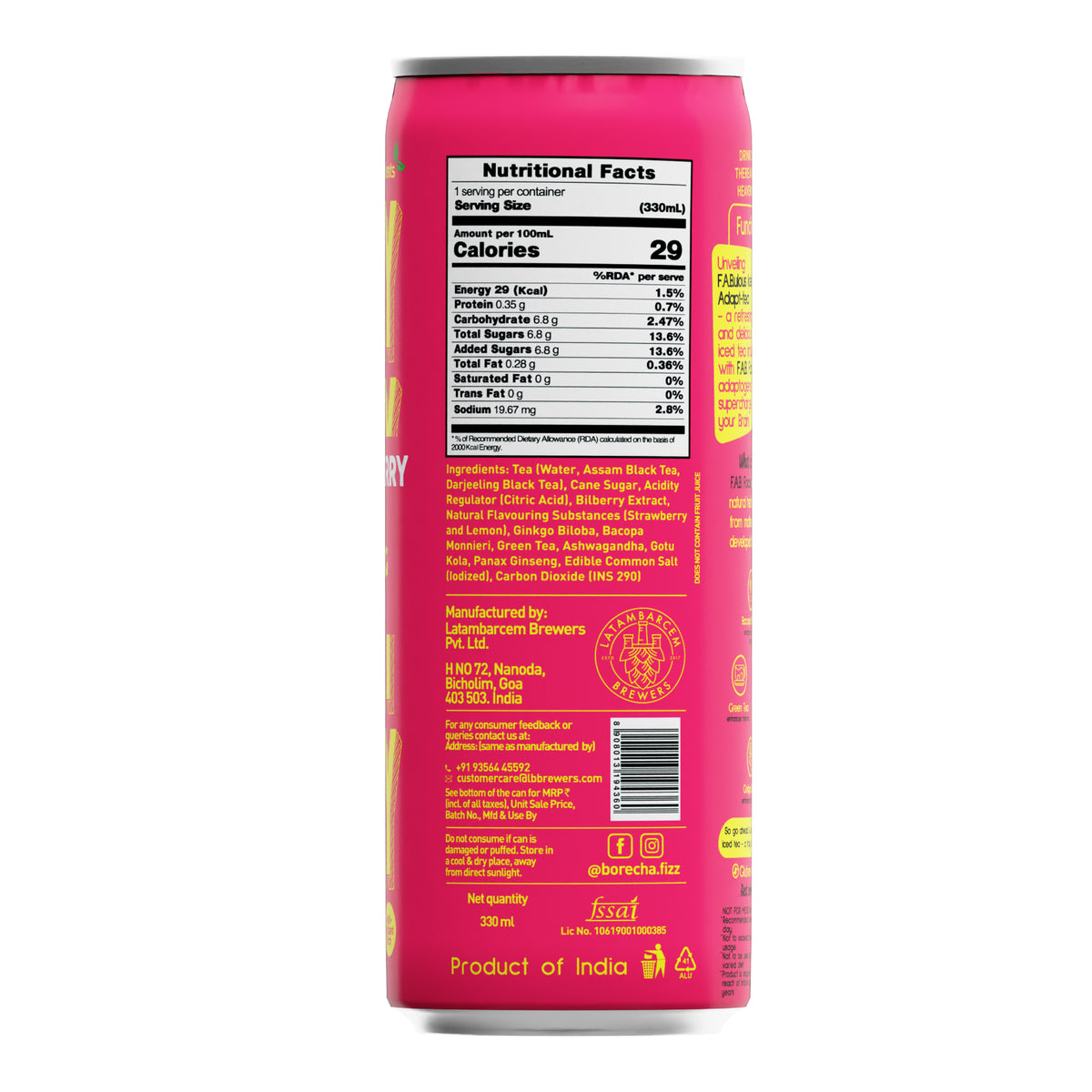 ICEY Strawberry Lemon Sparkling Iced Tea, 250ml