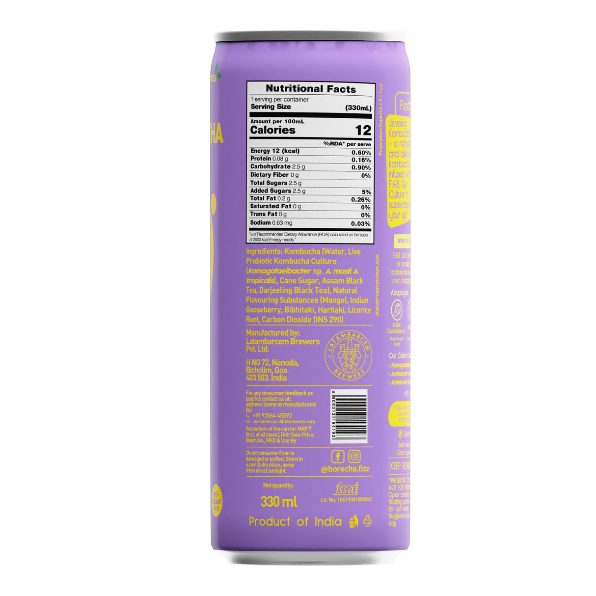 Borécha Mango Probiotic Kombucha, 330ml