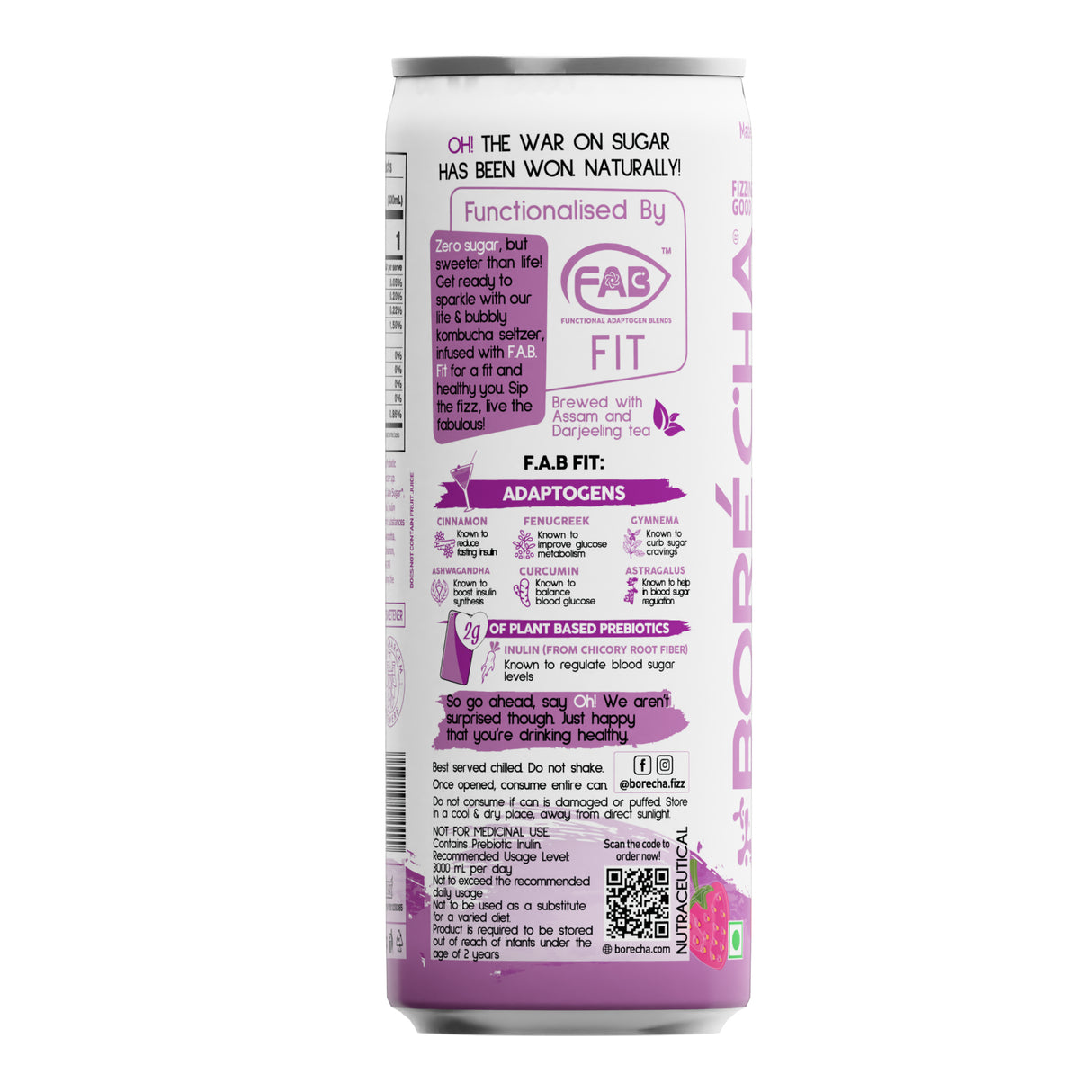 Borécha Oh! Berry Margarita Zero Sugar Prebiotic Kombucha Seltzer, 330ml