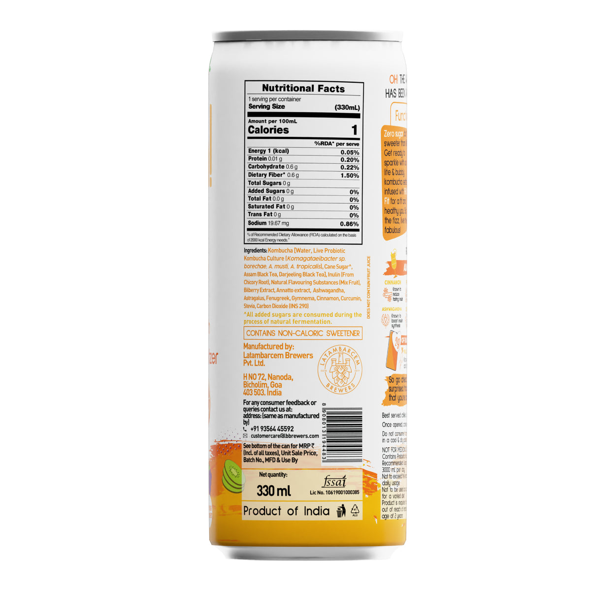 Oh! Fiji Fruit Punch Zero Sugar Prebiotic Kombucha Seltzer, 250ml