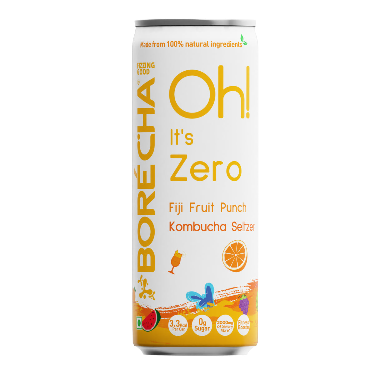 Oh! Fiji Fruit Punch Zero Sugar Prebiotic Kombucha Seltzer, 250ml