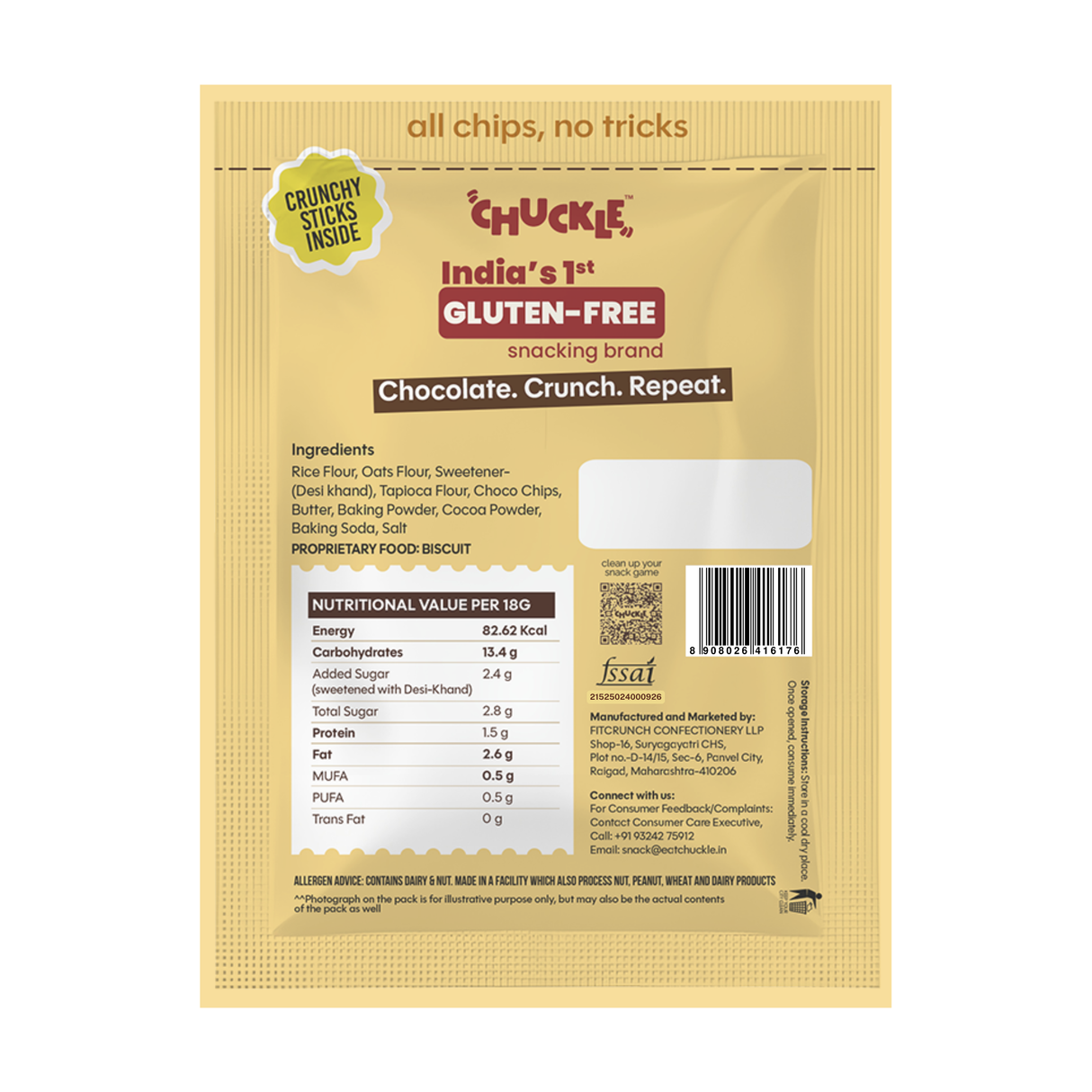 Chuckle Chocolate Biscotti,50g (Original Chocolate | Gluten-Free | No Palm Oil)