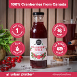 Urban Platter 100% Canadian Cranberry Juice, 350ml | No Added Sugar, Preservative-Free | Antioxidant-Rich, Supports UTI Health | Ideal for Cocktails & Mocktails