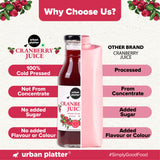 Urban Platter 100% Canadian Cranberry Juice, 350ml | No Added Sugar, Preservative-Free | Antioxidant-Rich, Supports UTI Health | Ideal for Cocktails & Mocktails