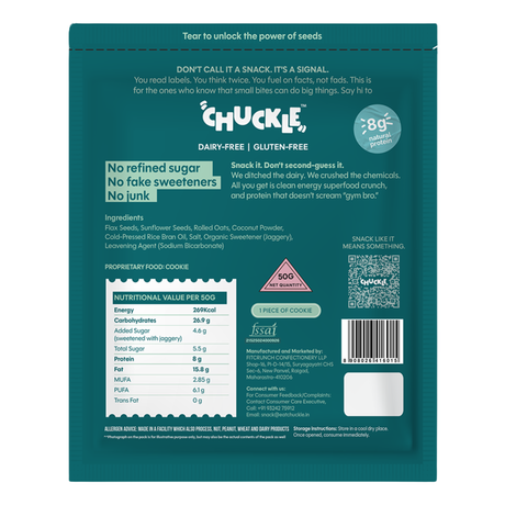 Chuckle Clean Seed Cookie,50g (Mixed Seeds, Gluten-Free, Vegan, No Palm Oil) - back packaging