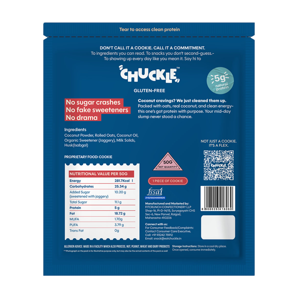 Chuckle Coconut Crave Cookie,50g (Coconut, Gluten-Free, No Palm Oil)