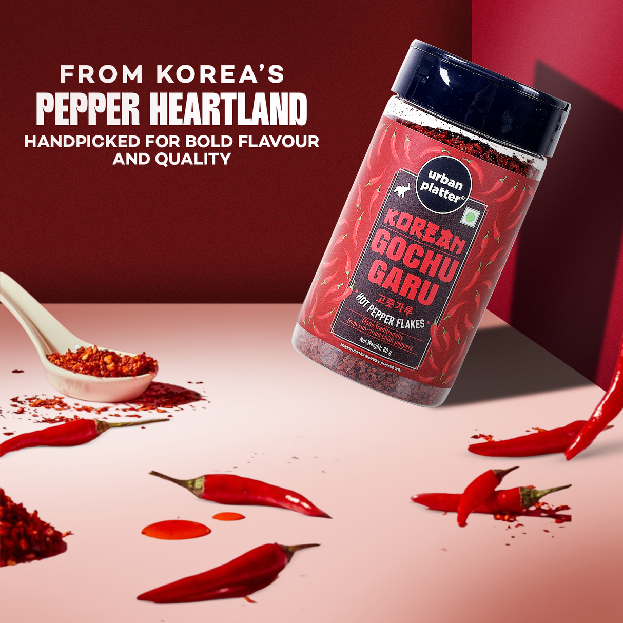 Urban Platter Korean Gochugaru Hot Pepper Powder, [Coarse ground Korean Dried Chilli Peppers | Smoky & Spicy | Use for Kimchi and other Korean Dishes]