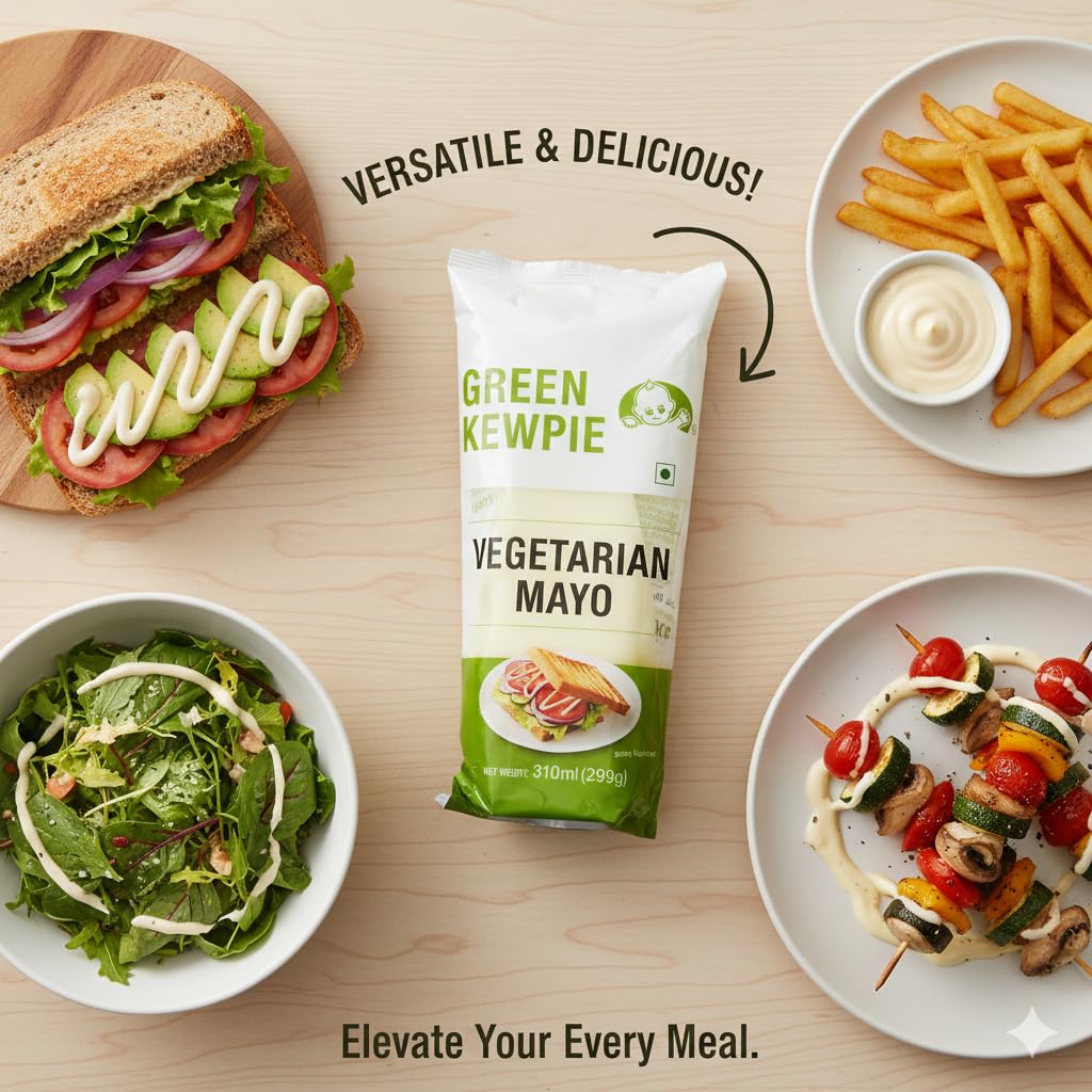 Vegetarian Mayonnaise, 310ml (Green Kewpie Vegetarian Mayo | Rich & Creamy Japanese Style Mayonnaise)