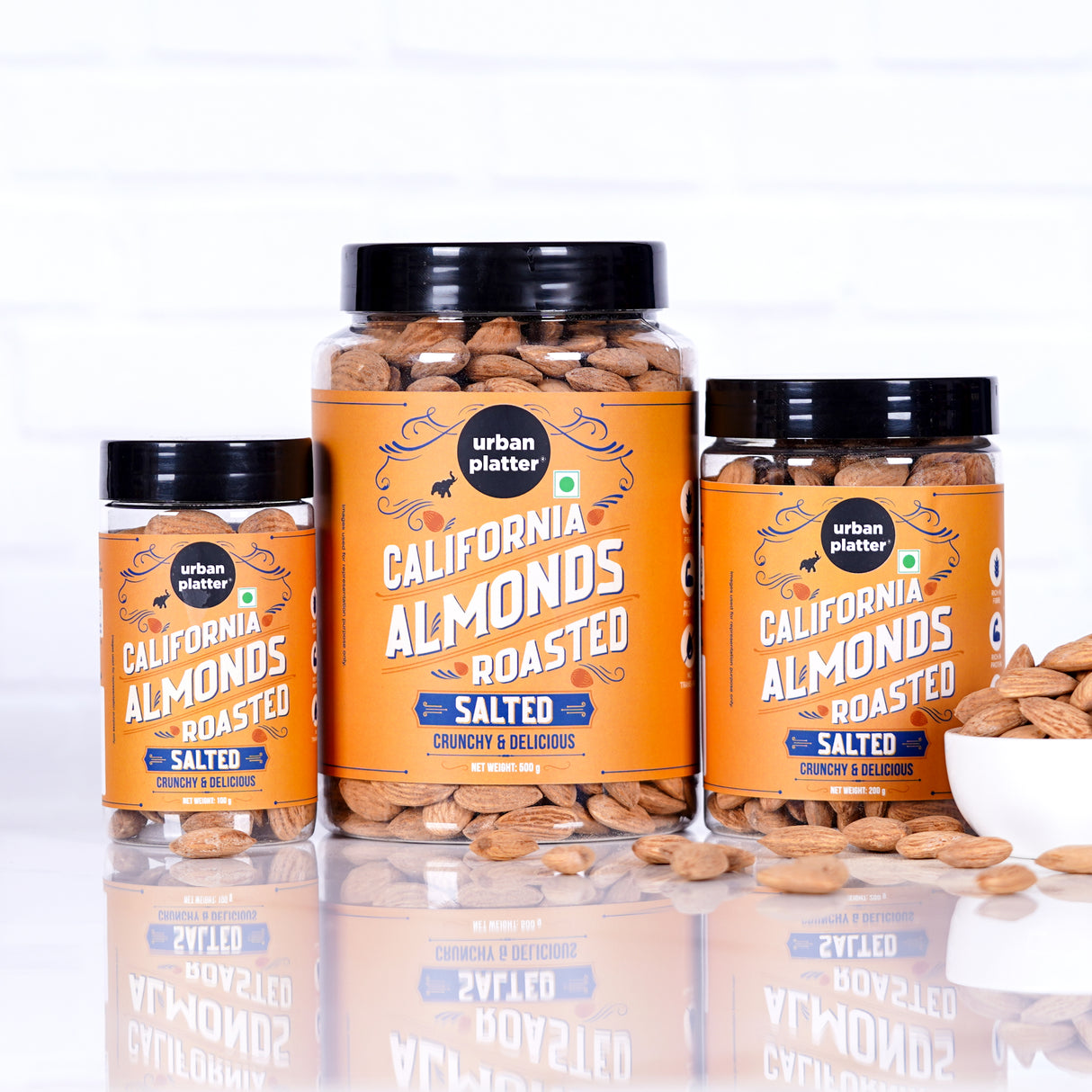 Urban Platter Roasted Salted California Almonds, 200g (Premium California Almonds seasoned with Pink salt, Rich in Fiber & Protein,Trail Mixes, Desserts, Ice creams, Baked Goods)