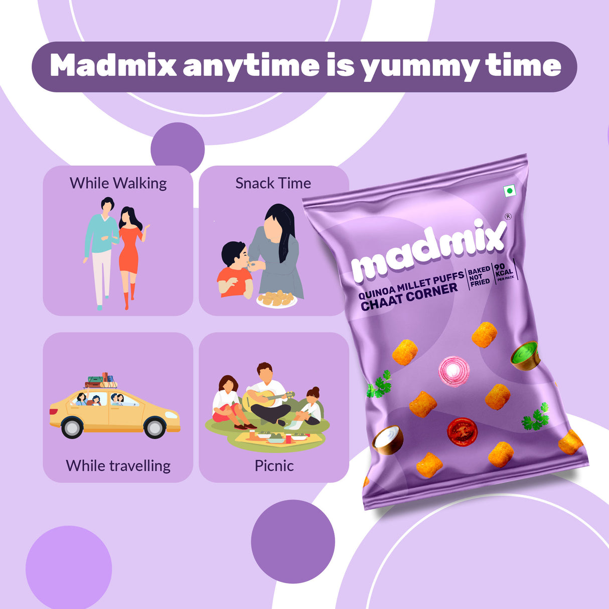 Madmix Quinoa Millet Puffs Chaat Corner, 50g