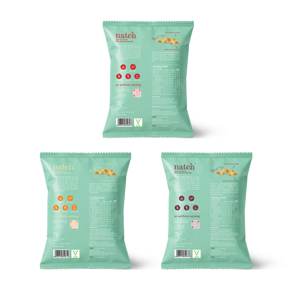 Assorted Chickpea Puffs Combo Pack, 60g x 3 (No Palm Oil, Not Fried, Tasty Snacks | Source Of Plant Based Protein And Fiber)