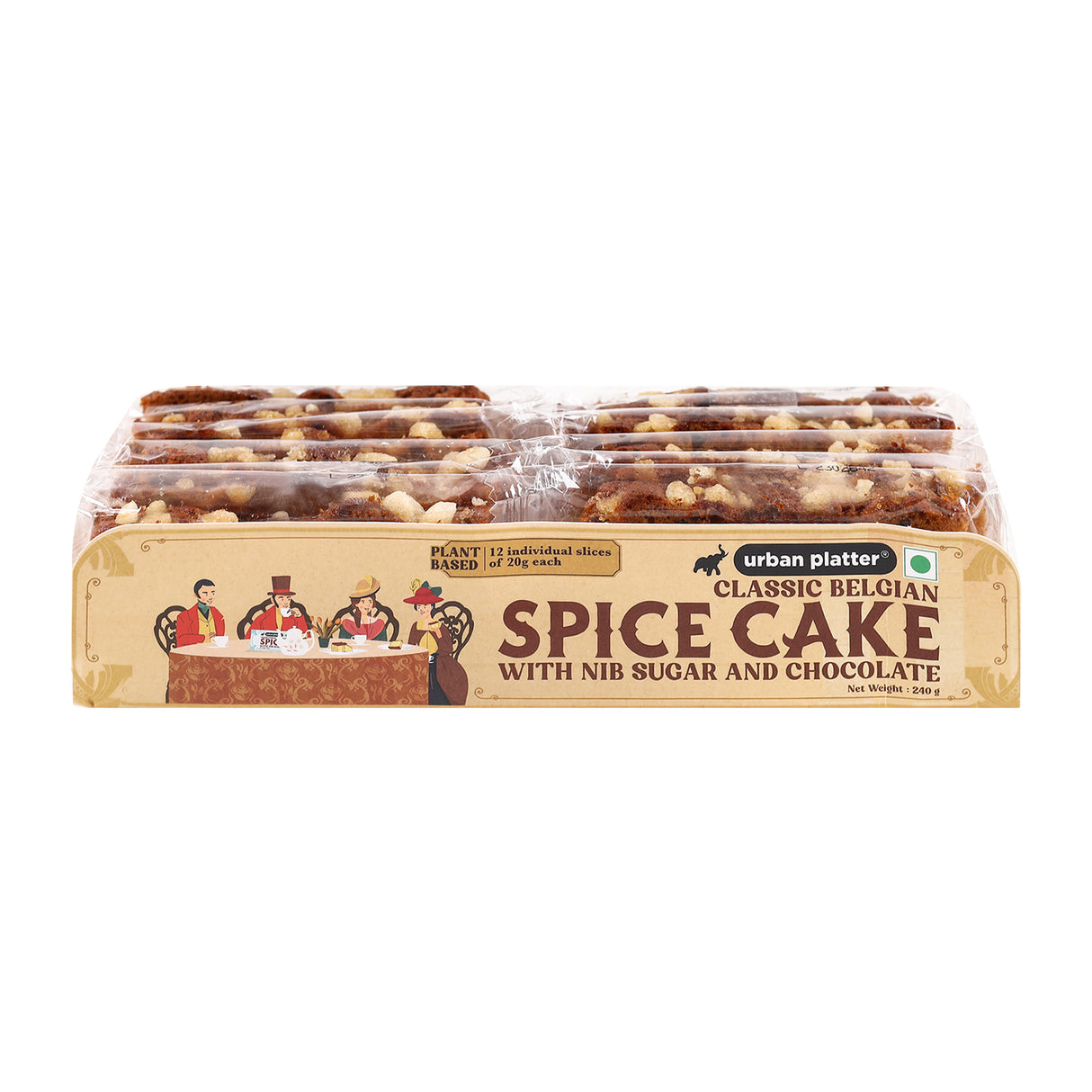 Urban Platter Classic Belgian Tea Cake With Nib Sugar and Chocolate, 240g / 12 Individual Slices of 20g each [Plant Based, Tea Cake, Made with Original Belgian Chocolate, Gourmet Snack, Wonderful Blend of Spices, Eggless]