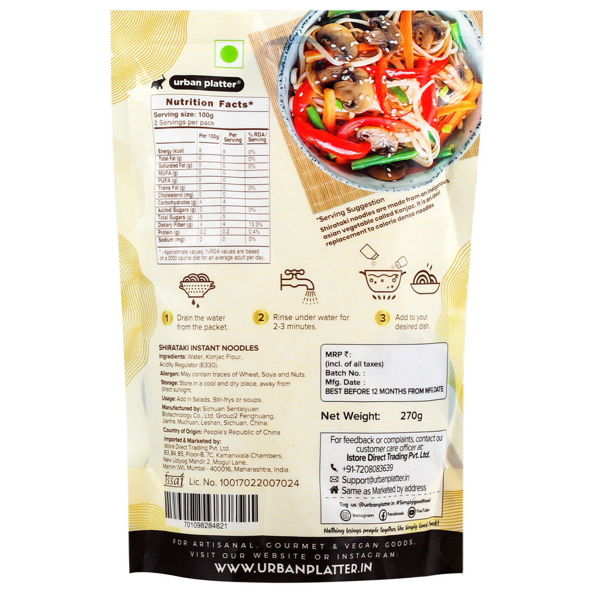 Urban Platter Shirataki Konjac Noodles, 270g, Pack of 6 (Fat-Free, Gluten-Free, Low Carb, Ready to Use)