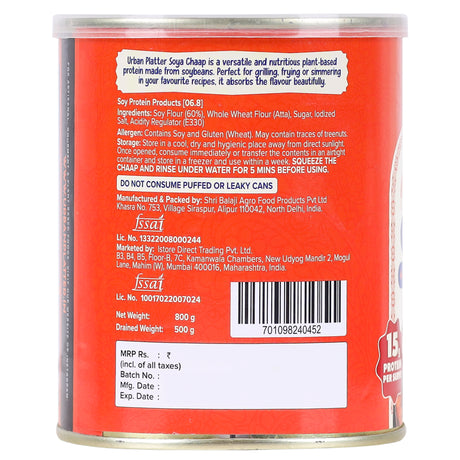 Urban Platter Soya Chaap in Brine, 800g (Pack of 2)(Canned | Chunks on Stick | Drained Weight - 500g, Rich in Plant Protein| Soy Chap)