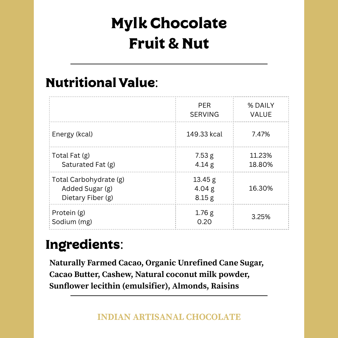 Fruit & Nuts Vegan Milk Chocolate Bar, 50g (Dairy-Free Plant-Based Chocolate with Roasted Nuts & Raisins | Made with Ethically Sourced Indian Cacao)