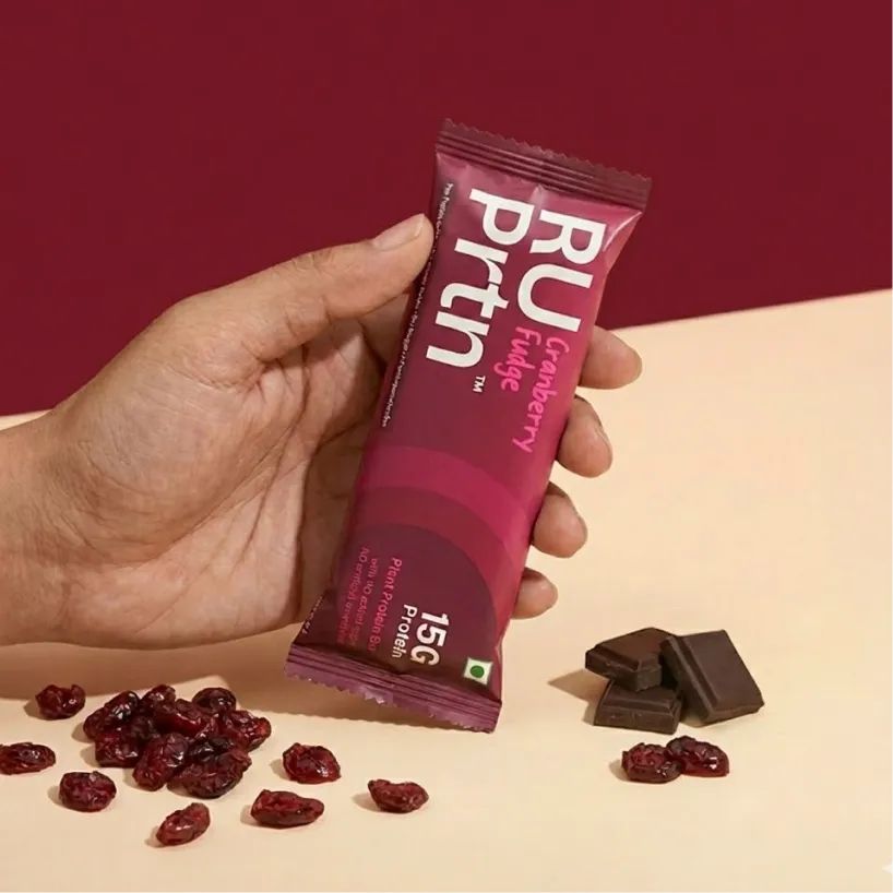 RU Prtn Cranberry Fudge Protein Bars,15g (Pack of 6, High Fiber, No Added Sugar, Sweet & Tangy Snack)