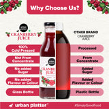Urban Platter 100% Canadian Cranberry Juice, 350ml | No Added Sugar, Preservative-Free | Antioxidant-Rich, Supports UTI Health | Ideal for Cocktails & Mocktails