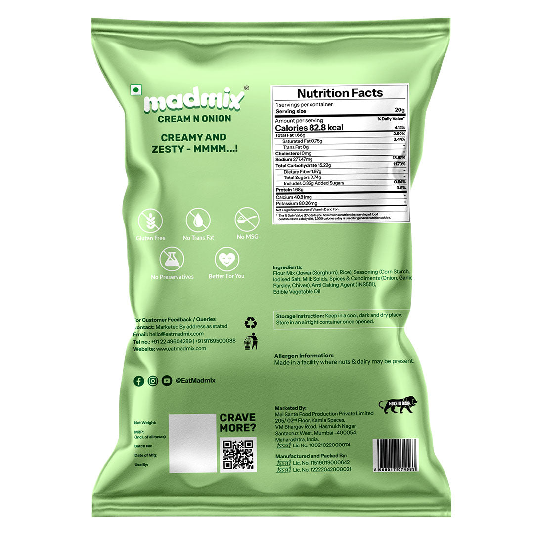 Madmix Jowar Millet Puffs Cream & Onion, 20g