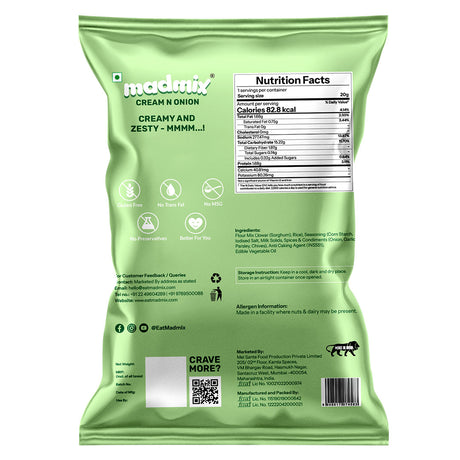 Madmix Jowar Millet Puffs Cream & Onion, 50g