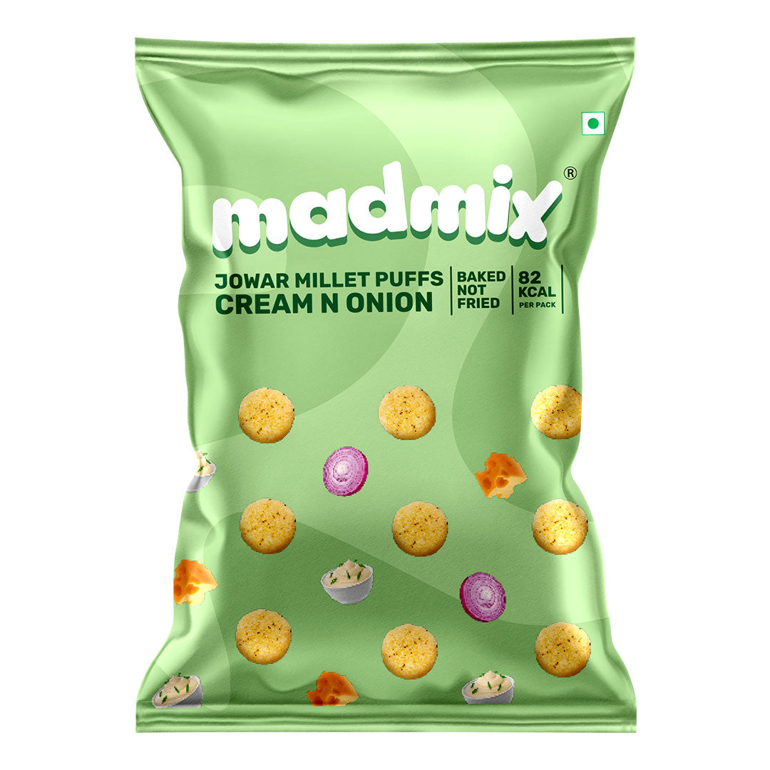 Madmix Jowar Millet Puffs Cream & Onion, 20g