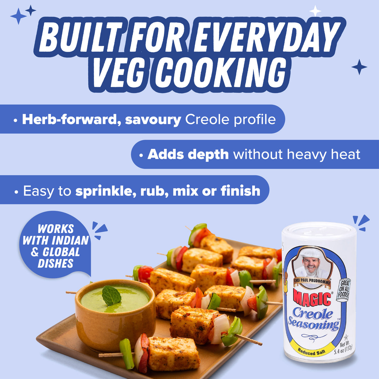 Chef Paul Prudhomme Magic Creole Seasoning – Reduced Sodium, 152g ( Authentic Creole Spice Blend | Bold Flavor with Less Salt | No MSG or Preservatives, Gluten Free)