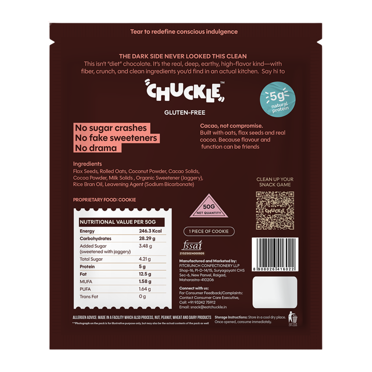 Chuckle Dark Matter Cookie (Dark Chocolate, Gluten-Free, No Palm Oil) 50g