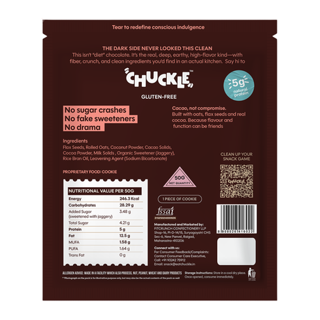 Chuckle Dark Matter Cookie (Dark Chocolate, Gluten-Free, No Palm Oil) 50g - back packaging