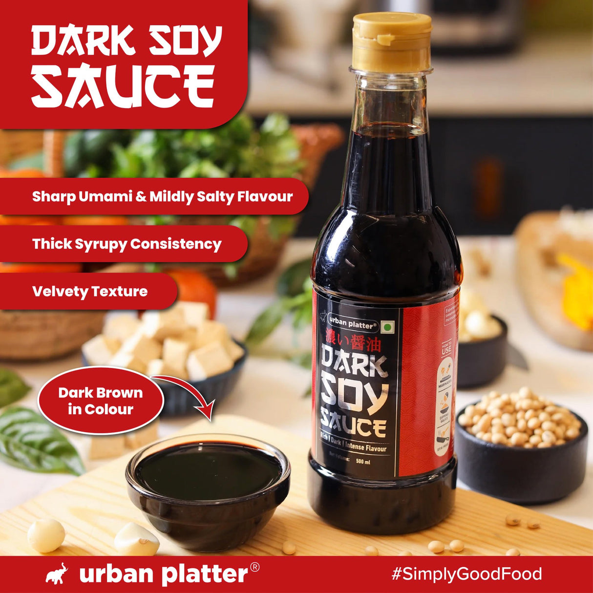 Urban Platter Dark Soy Sauce, 500ml (Traditionally Brewed from Soya Beans | Asian Umami Seasoning for Stir-frying | Clean-label)