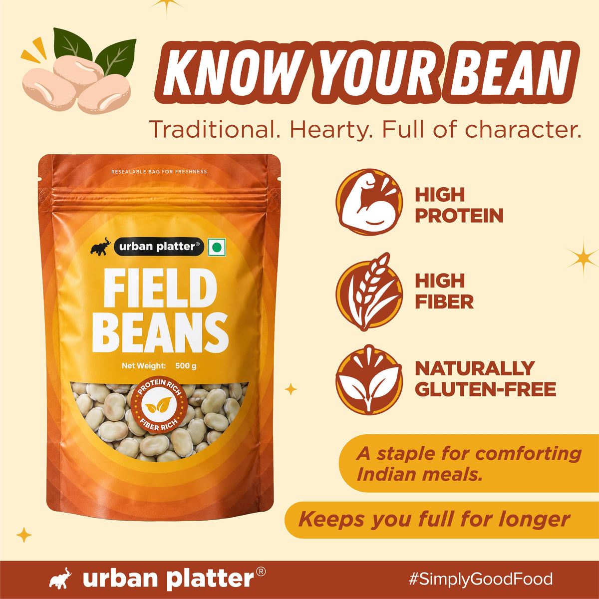 Field Beans, 500g (Val Dal / Sem Phali | 20g Protein | 18g Fiber | Nourishing whole beans for Gravies, Curries, Bowls, & Salads)