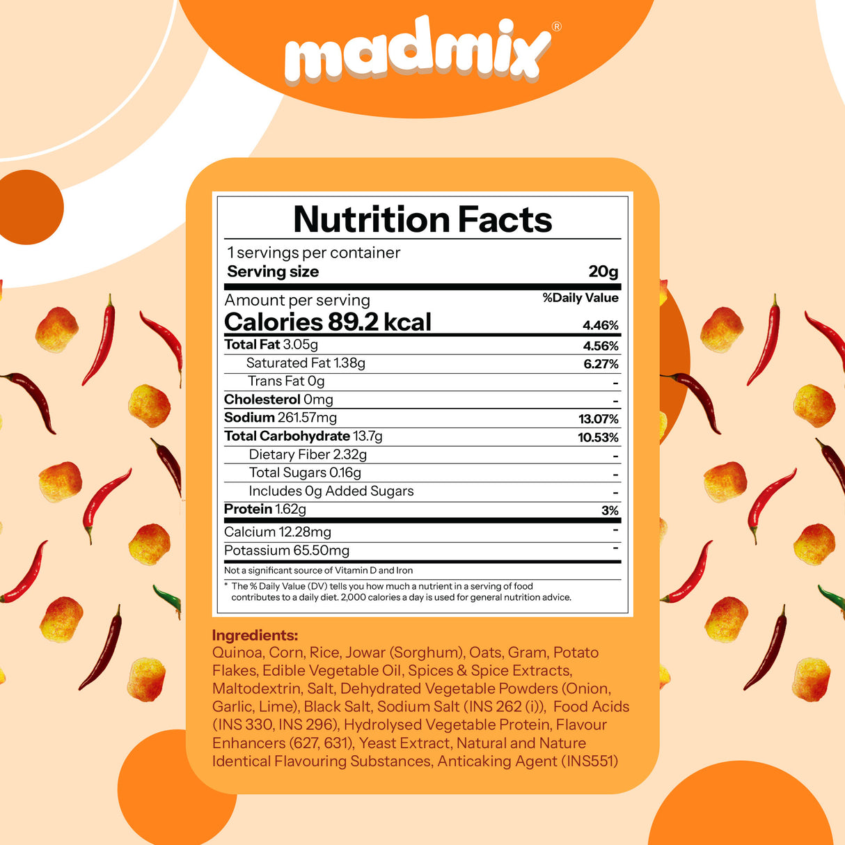 Madmix Quinoa Millet Puffs Flamin Fun, 50g