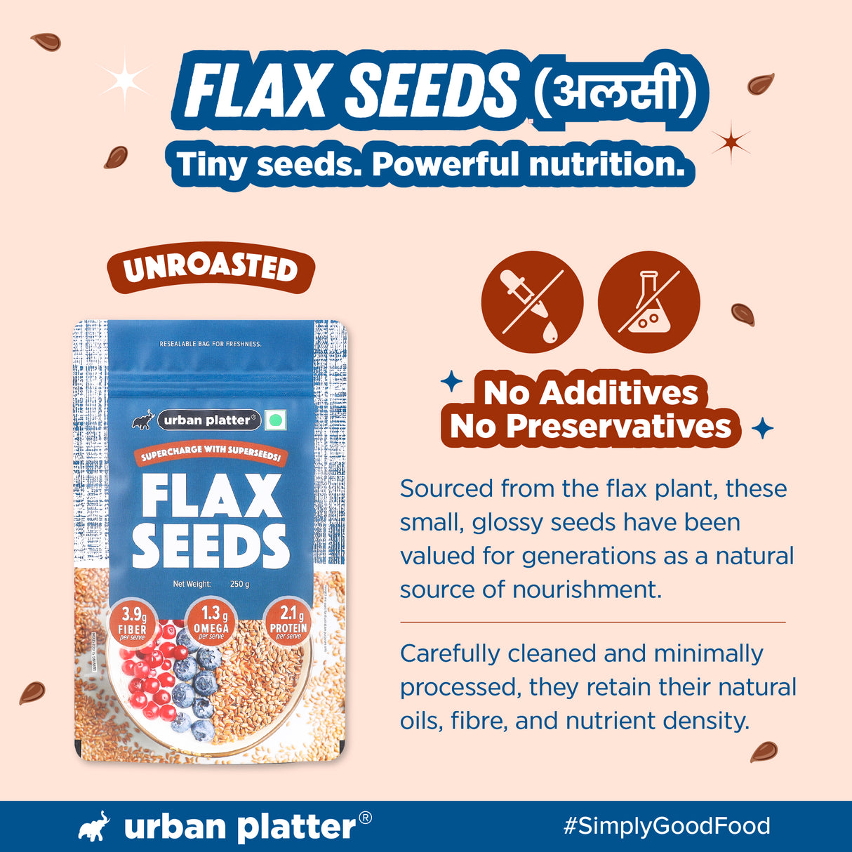 Urban Platter Flax Seeds, 250g (Alsi | Heart-Healthy | Protein and Fiber Rich | Use in salads | After meal Digestive)